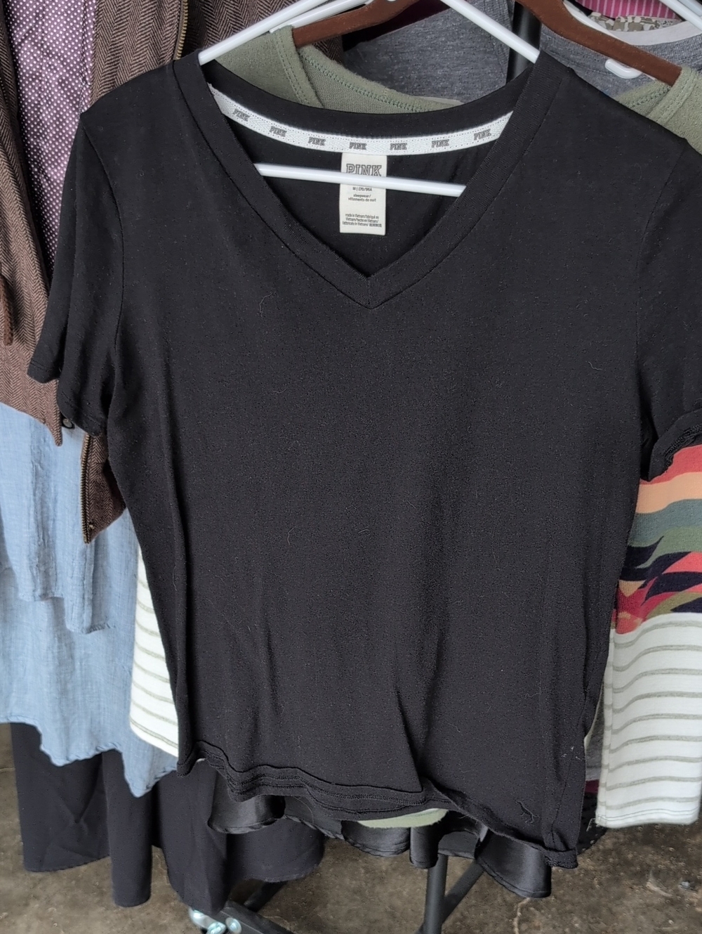 PINK Victoria's Secret Black V-Neck Short Sleeve Top